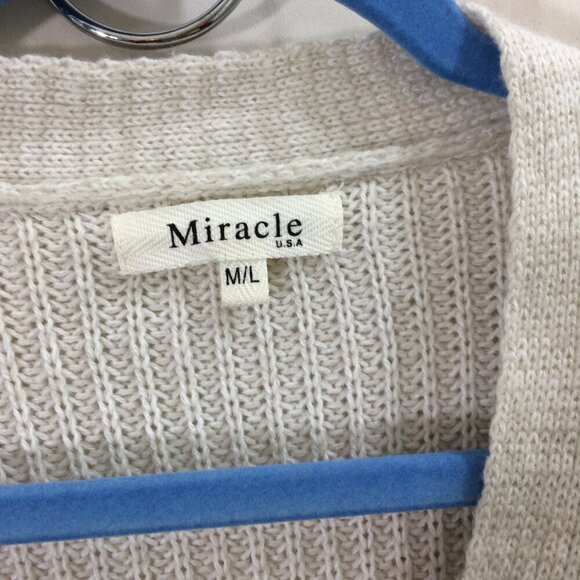 Miracle Sweater Cardigan Unique Lace Front Oversized Beige Cotton Short Size M/L - Picture 3 of 4